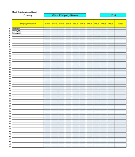 43 Free Printable Attendance Sheet Templates - TemplateLab