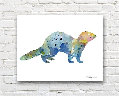 Ferret Art Print Abstract Watercolor Painting Wall Decor