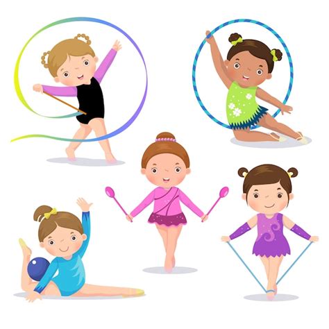 Conjunto de chicas lindas de gimnasia rítmica | Vector Premium