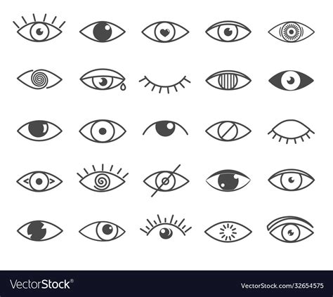 Set black and white outline eye icons Royalty Free Vector