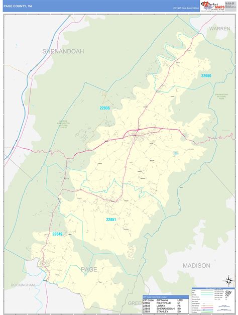 Page County, VA Zip Code Wall Map Basic Style by MarketMAPS - MapSales