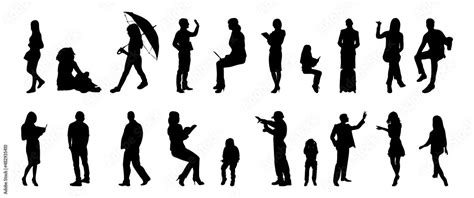 Vector illustration, Outline silhouettes of people, Contour drawing, people silhouette ...