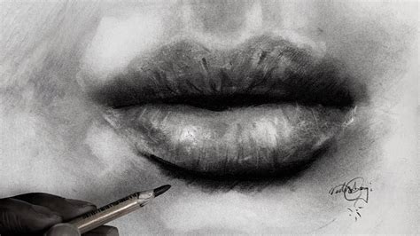 How to Draw Lips with Charcoal - Narrated Step by Step Tutorial - YouTube