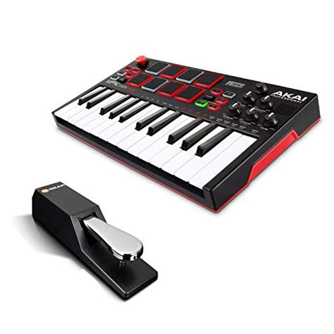 Akai MPK Mini Play MIDI Keyboard Controller Beat Maker Bundle with Sustain Pedal, plus 138 Built ...