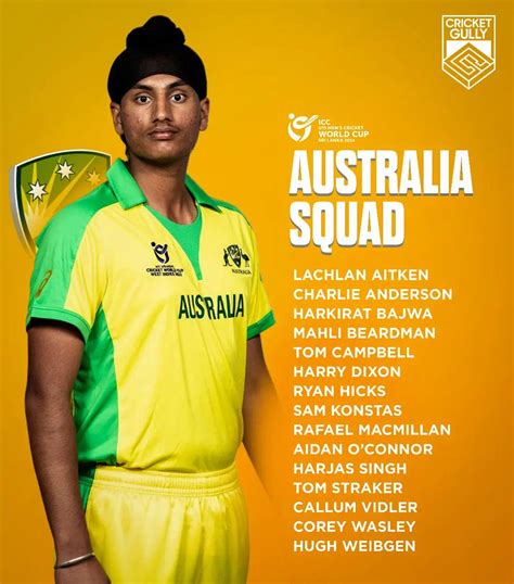 Australia's squad for Under 19 Cricket World Cup. : r/cricketworldcup