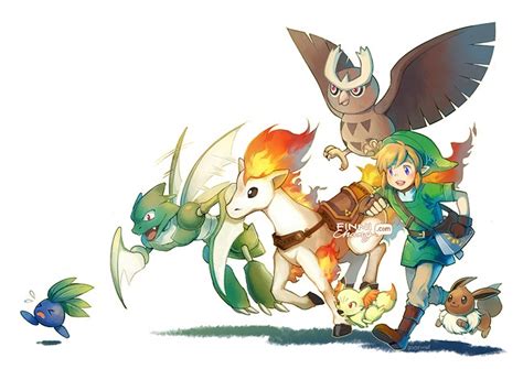 Characters from The Legend of Zelda become Pokemon Trainers in this great piece of art!