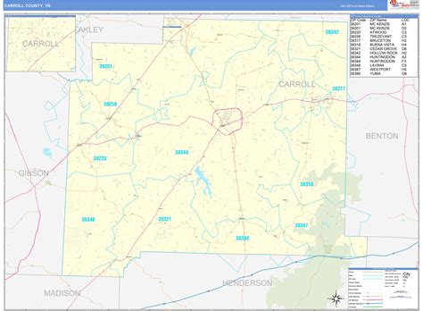 Carroll County, TN Zip Code Wall Map Basic Style by MarketMAPS - MapSales