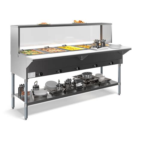 Koolmore KM-OWS-5SG 72" Five Pan Open Well Electric Steam Table with Undershelf and Sneeze Guard ...