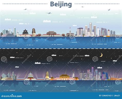 Vector Abstract Illustration of Beijing Skyline at Day and Night Stock ...