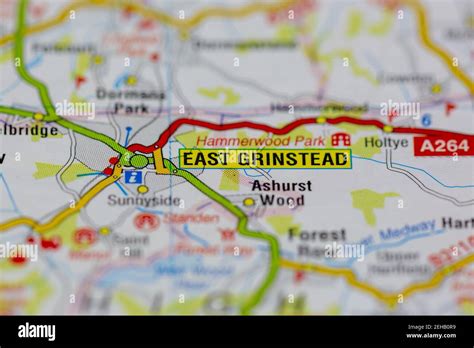 East Grinstead and surrounding areas shown on a road map or Geography ...