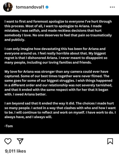 Tom Sandoval Talks "Regret" & "Struggles," in New Apology