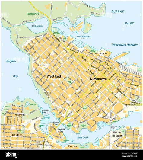 Detailed street map of downtown Vancouver, British Columbia, Canada ...