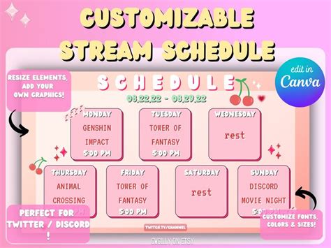 Aesthetic Pink Red Cherry Twitch Youtube Stream Schedule Template ...