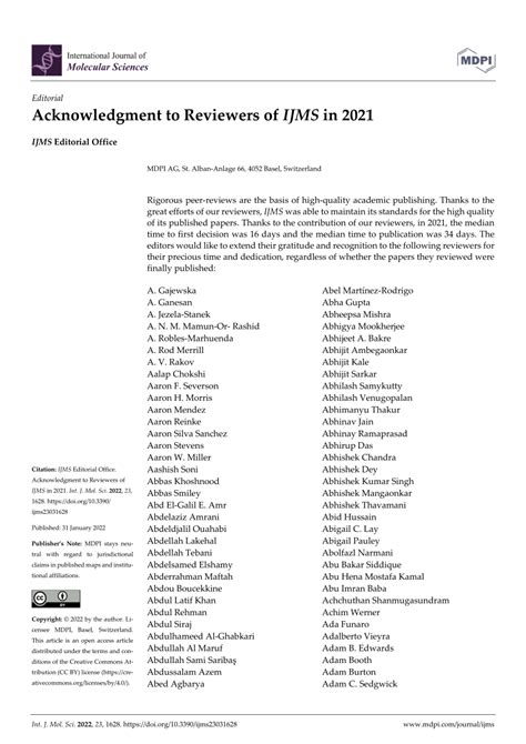 (PDF) Acknowledgment to Reviewers of IJMS in 2021