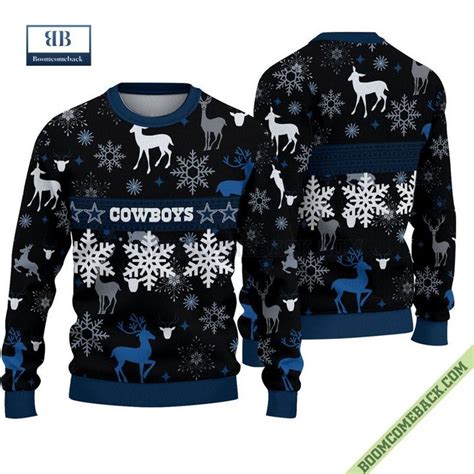 Dallas Cowboys Christmas Snowflake Reindeer Ugly Sweater - Boomcomeback