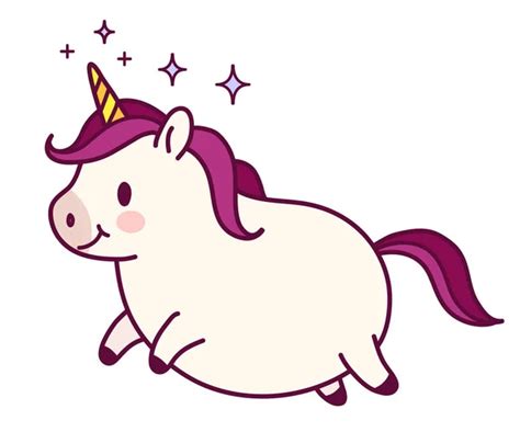 Cute fat unicorn cartoon | Cute fat unicorn doodle cartoon character vector illustration. S ...