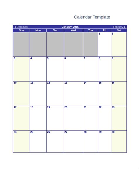 FREE 13+ Sample Blank Monthly Calendar Templates in PDF | MS Word | Google Docs