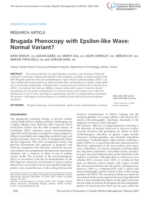 (PDF) Brugada Phenocopy with Epsilon-like Wave: Normal Variant? | Ugur ...