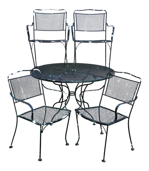 Vintage Wrought Iron Outdoor Patio Dining Set Table 4 Chairs Meadowcraft Woodard on Chairish.com ...