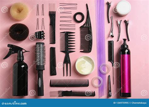 Flat Lay Composition with Hair Salon Equipment Stock Image - Image of color, pins: 126975995