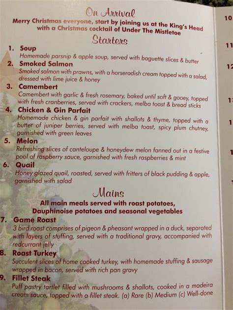 Menu at The Kings Head pub & bar, Altarnun, Five Lanes