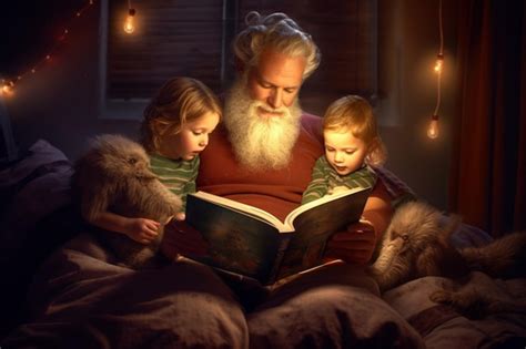 Premium AI Image | A father reading a bedtime story to his children