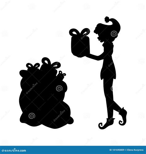 Elf Silhouette Christmas Holiday Gifts Stock Vector - Illustration of jester, claus: 101690809