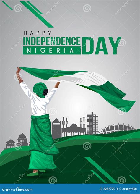 Nigerian Girl Waving Flag Her Hands. 1st October Happy Independence Day ...