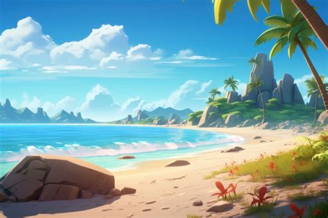 Beach landscape outdoors cartoon. AI | Free Photo Illustration - rawpixel