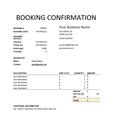 Reservation Confirmation Template