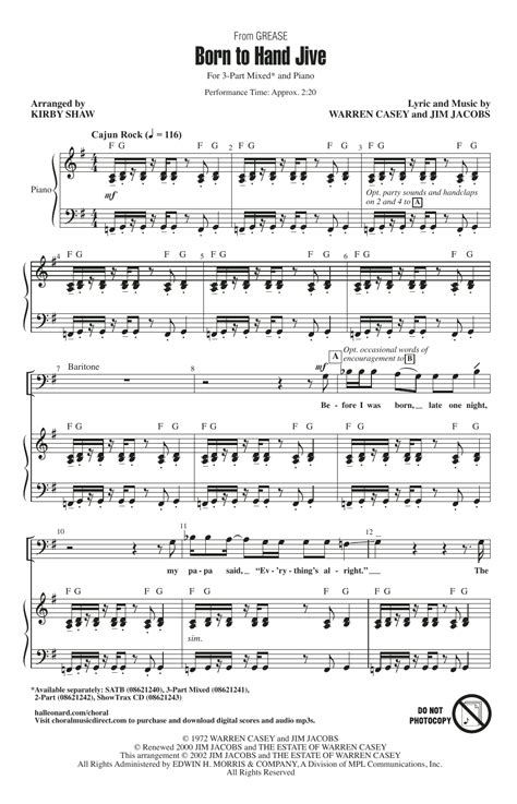 Born To Hand Jive (from Grease) (arr. Kirby Shaw) by Sha Na Na Sheet Music for 3-Part Mixed ...