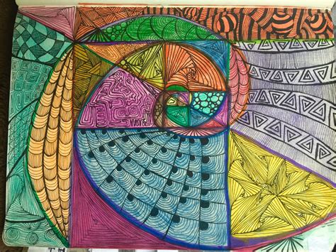 Zentangles inside a fun fibonacci spiral = math doodling at its finest!! | Fibonacci art ...