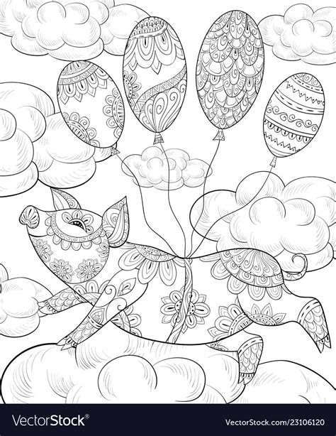 Adult coloring bookpage a cute flying pig Vector Image