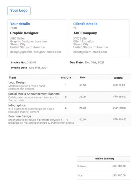 Graphic Design Invoice Template | 📃 Free Invoice Generator