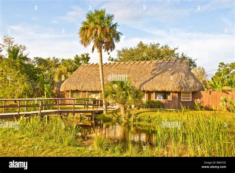 Florida Everglades Tamiami Trail US 41 Seminole Miccosukee Indian village thatch building palm ...