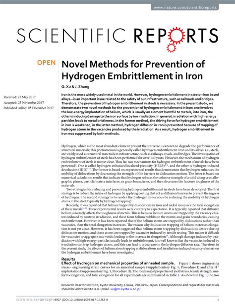 (PDF) Novel Methods for Prevention of Hydrogen Embrittlement in Iron