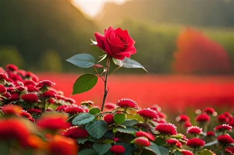 Premium Photo | A red rose in a garden with a blurred background