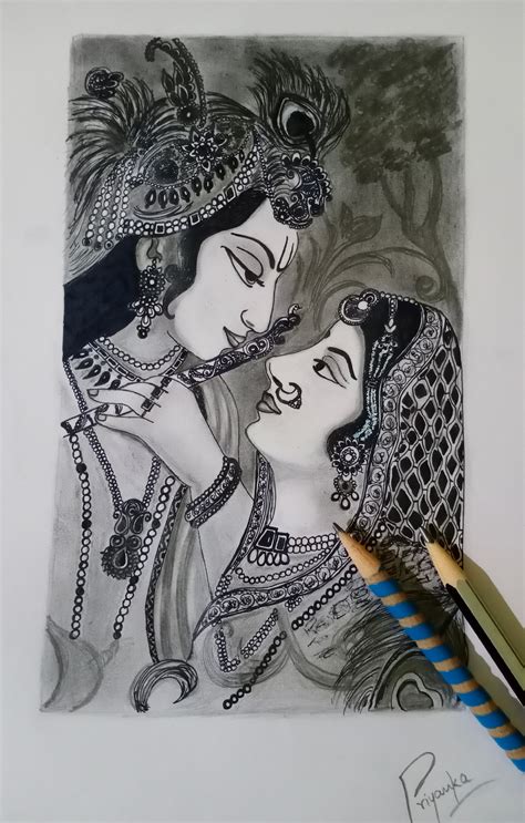 Easy Drawing Of Lord Krishna And Radha - Krishna Drawing Radha Draw ...