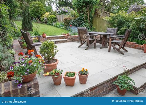 Hard Landscaping, New Luxury Patio and Garden, UK Stock Photo - Image of patio, back: 180596362