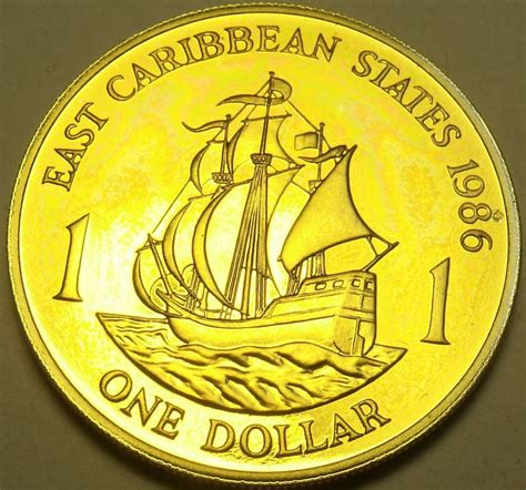 Rare Proof East Caribbean States 1986 Dollar~2,500 Minted~The Golden Hind~Fr/S