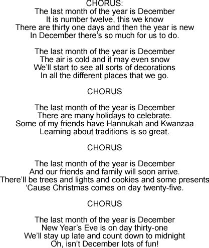 December: Song for Teaching About the Months - Lyrics and Sound Clip