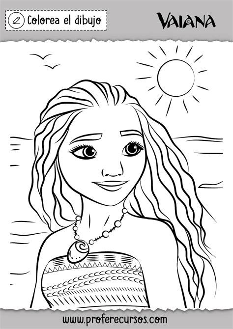 Moana en blanco y negro para colorear