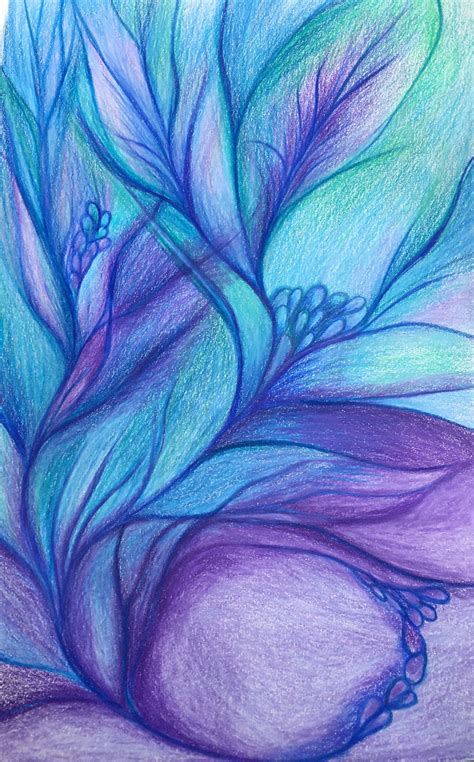 Color pencil, abstract, blue, purple, teal | Colored pencil artwork ...