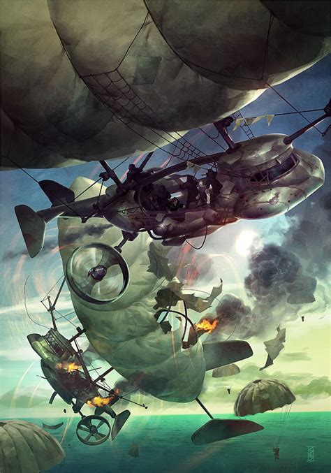 Steam Fantasy - Here’s an exciting airship battle! Illustration by ...