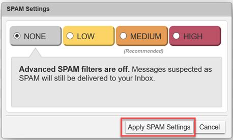 Spam Settings - Activating WebApps Spam filter – Sparklight Support