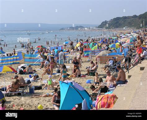 bournemouth seaside town busy beach summer in dorset southern england ...