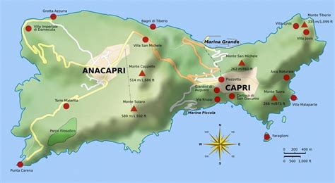 Carte de Ile de Capri plan des 12 lieux à voir