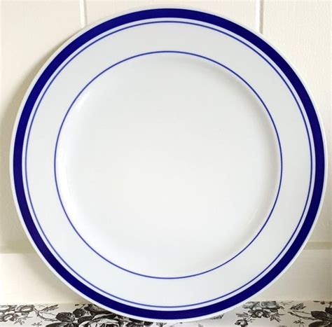 Tognana 2 Dinner Plates White Blue Bands Porcellane 10 7/8 inch Italy ...