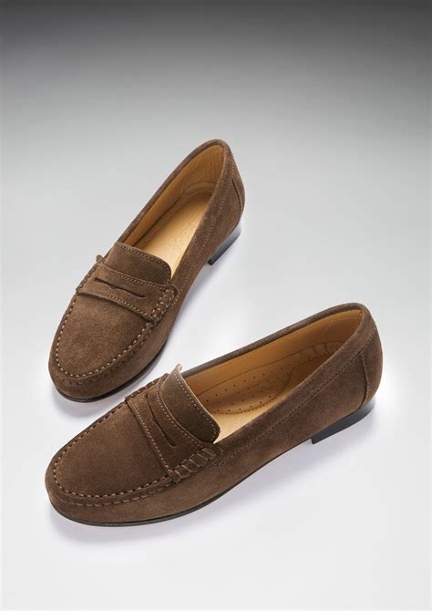 Women's Penny Loafers Leather Sole, brown suede - Hugs & Co.