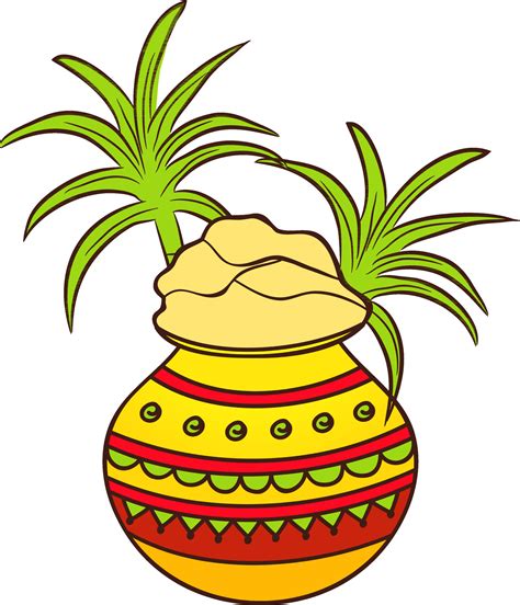 Decorative mud pot with sugarcane for Pongal. 24923396 Vector Art at ...